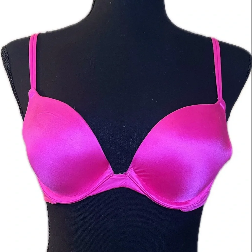 PINK Victoria's Secret Vibrant Pink Satin Push Up Bra. Women’s size 34A